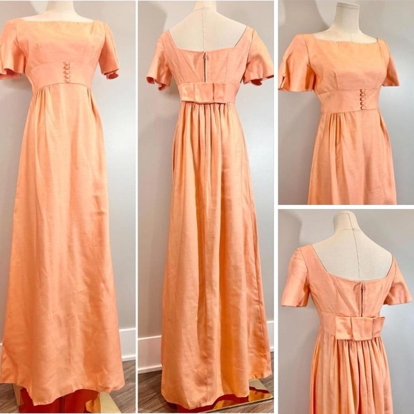 Vintage 1960s Empire Waist Dress Peach Pink Gown Women’s Size Small Medium - Picture 1 of 8